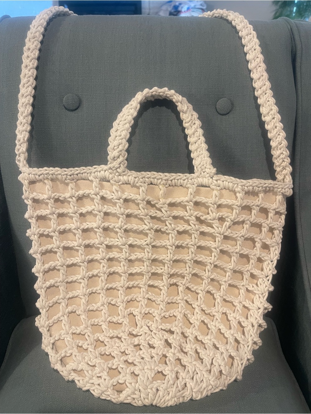 Madewell The Crocheted Shoulder Bag Antique Cream Macrame Tote NWT
